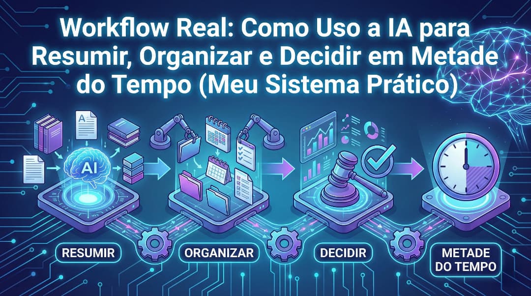 Workflow Real: Como Uso a IA para Resumir, Organizar e Decidir em Metade do Tempo (Meu Sistema Prático)